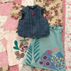Tea collection tops and jean vest 12-18 months